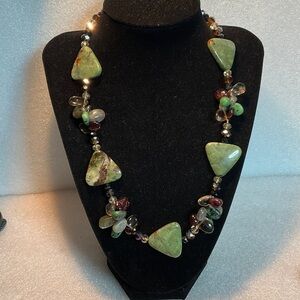 Chalcedony Green and Brown Stone Necklace with.925 Sterling Silver Clasp